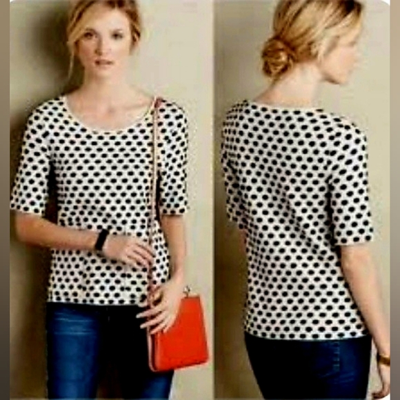 Anthropologie Tops - Moth Dottie Black & WhiteDot Pocket Top